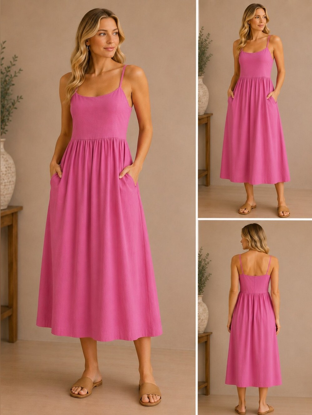 💥 Old Navy Hot Pink Scoop Neck Midi Dress